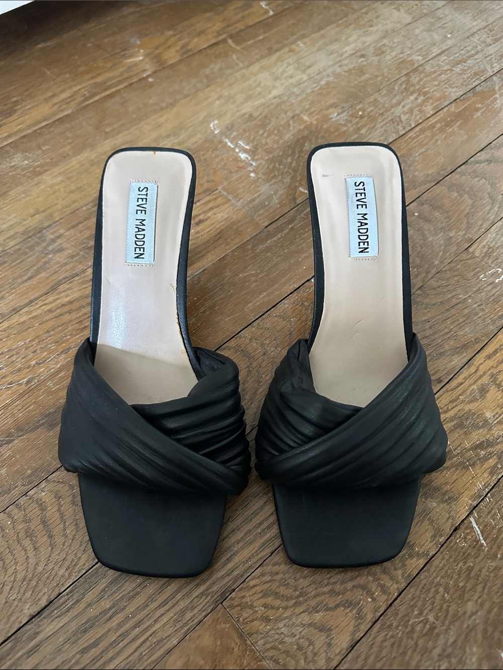 Steve Madden Square Toed Black Heeled Sandals